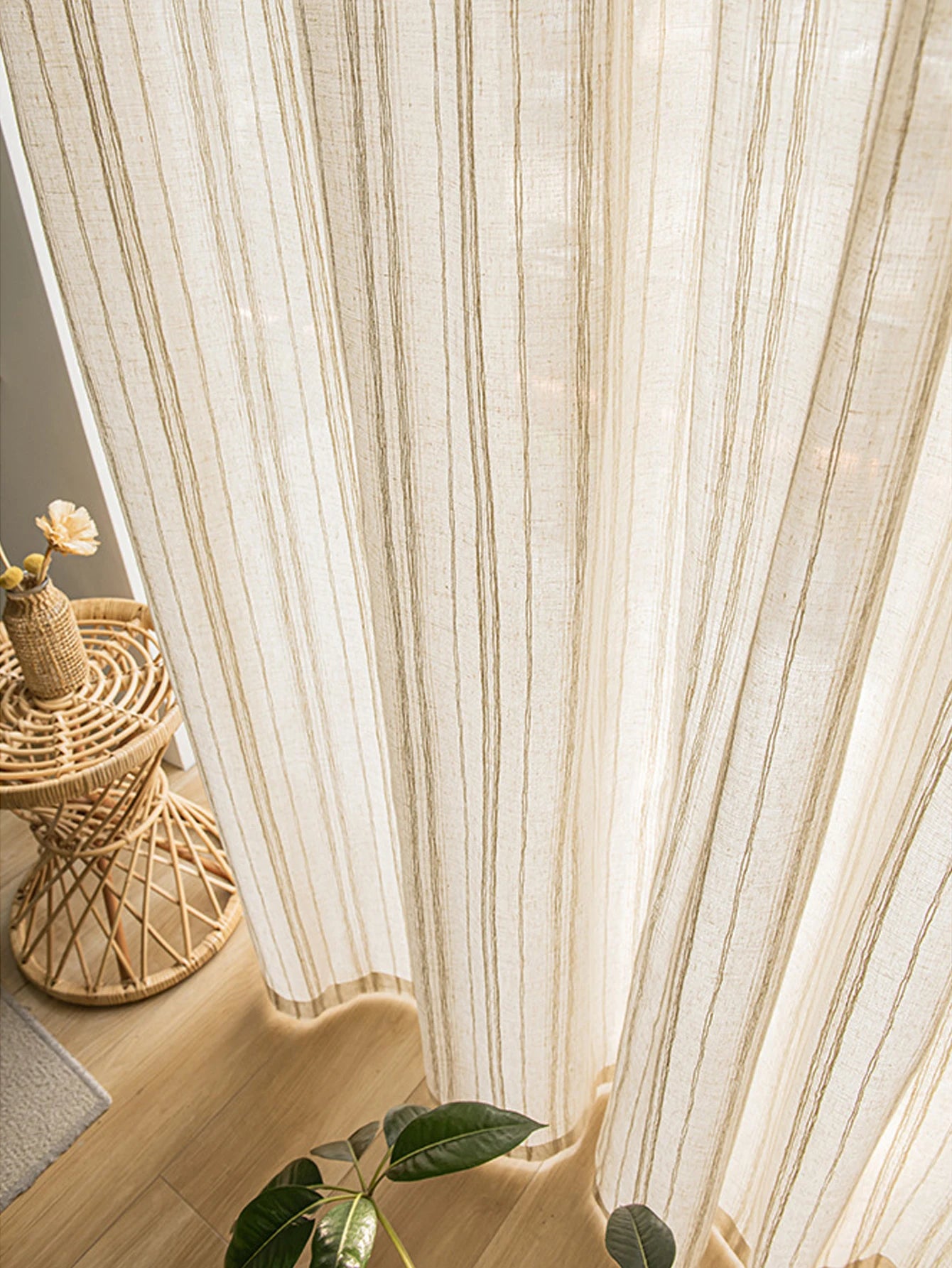 Rideau voilage effet lin beige translucide style japonais pour salon