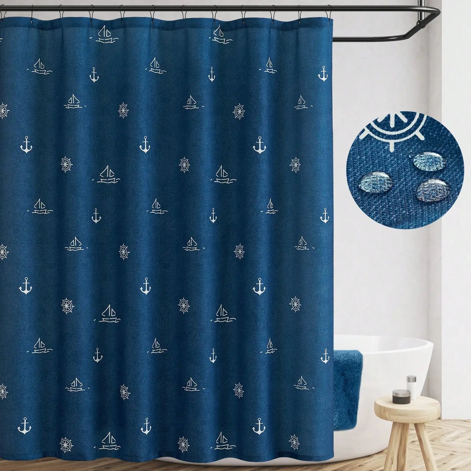 Rideau de douche en polyester imperméable motif marin nautique