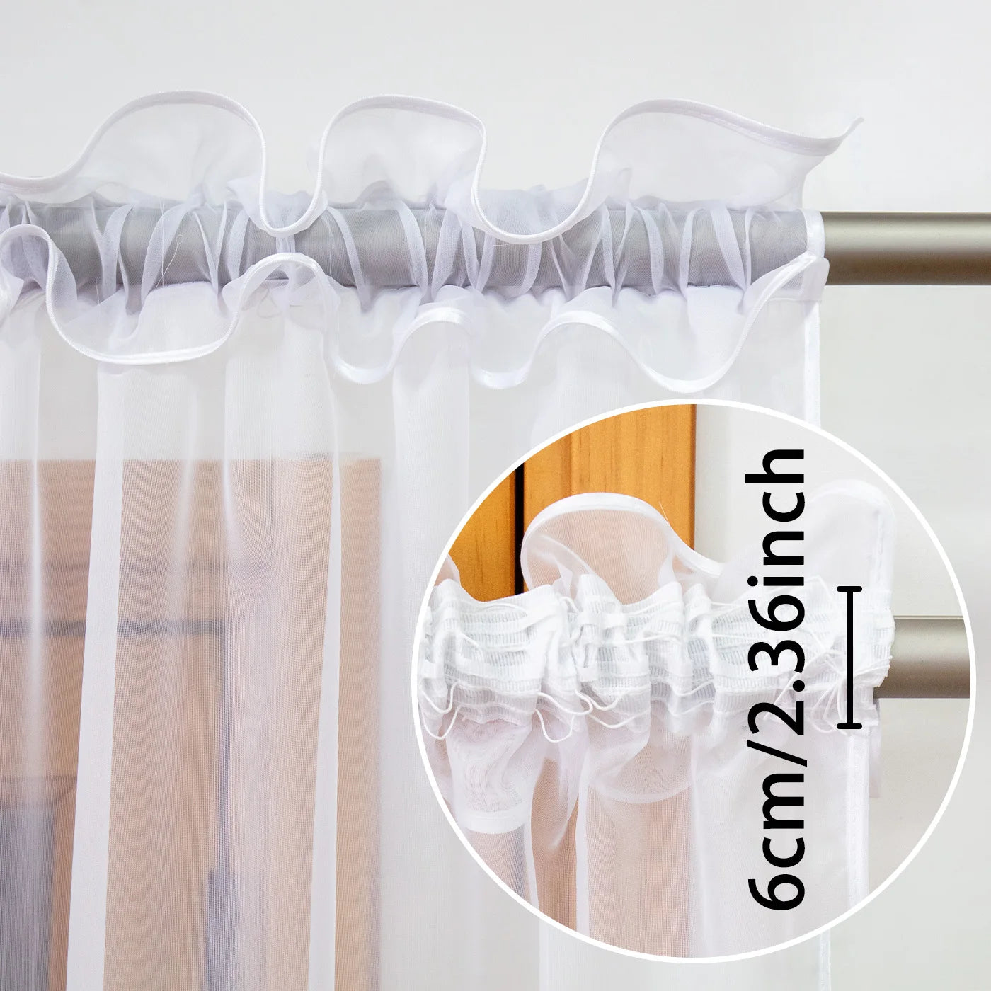 Rideau brise bise dentelle blanche tamisant finition pointe pour cuisine ( 1 pièce)