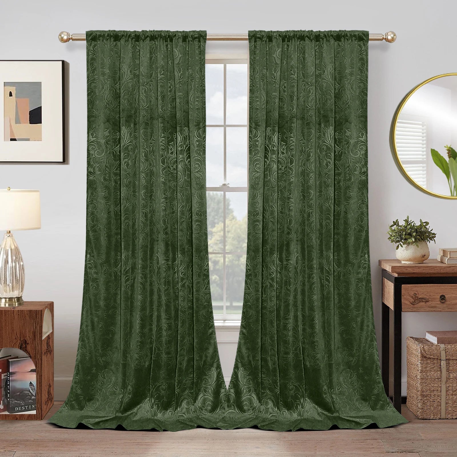 Rideaux occultants en velours à motifs floraux thermiques (2 panneaux)