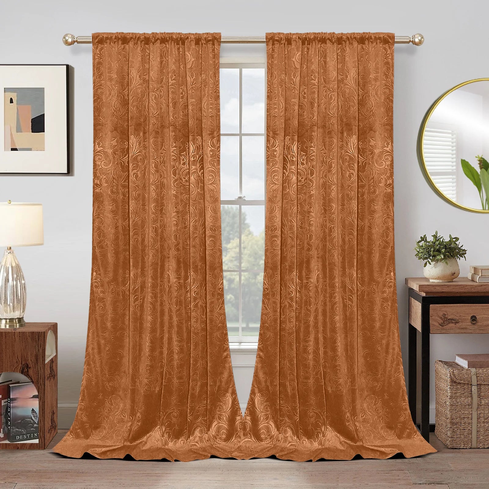 Rideaux occultants en velours à motifs floraux thermiques (2 panneaux)