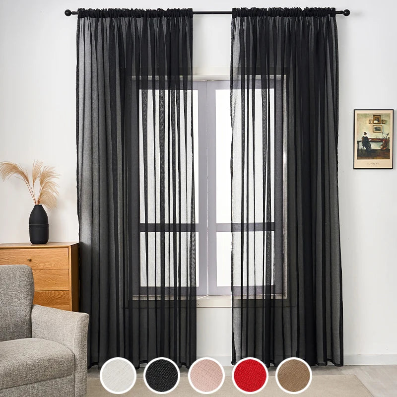 Rideau voilage uni léger en polyester tamisant pour salon et chambre
