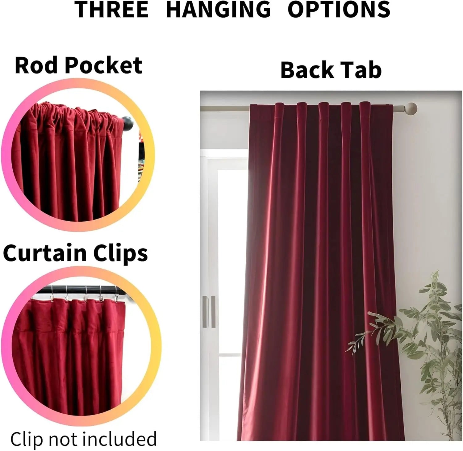 Rideau velours rouge bordeaux tamisant pour chambre et salon