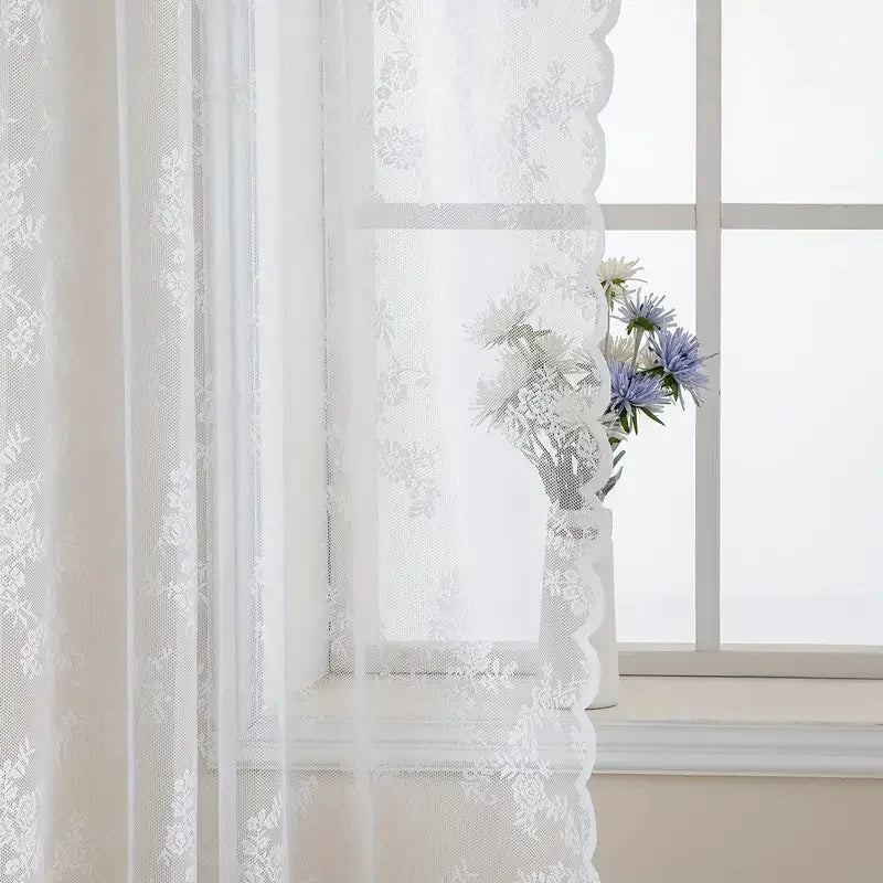 Rideau voilage en dentelle florale brodée – Tamisant élégant