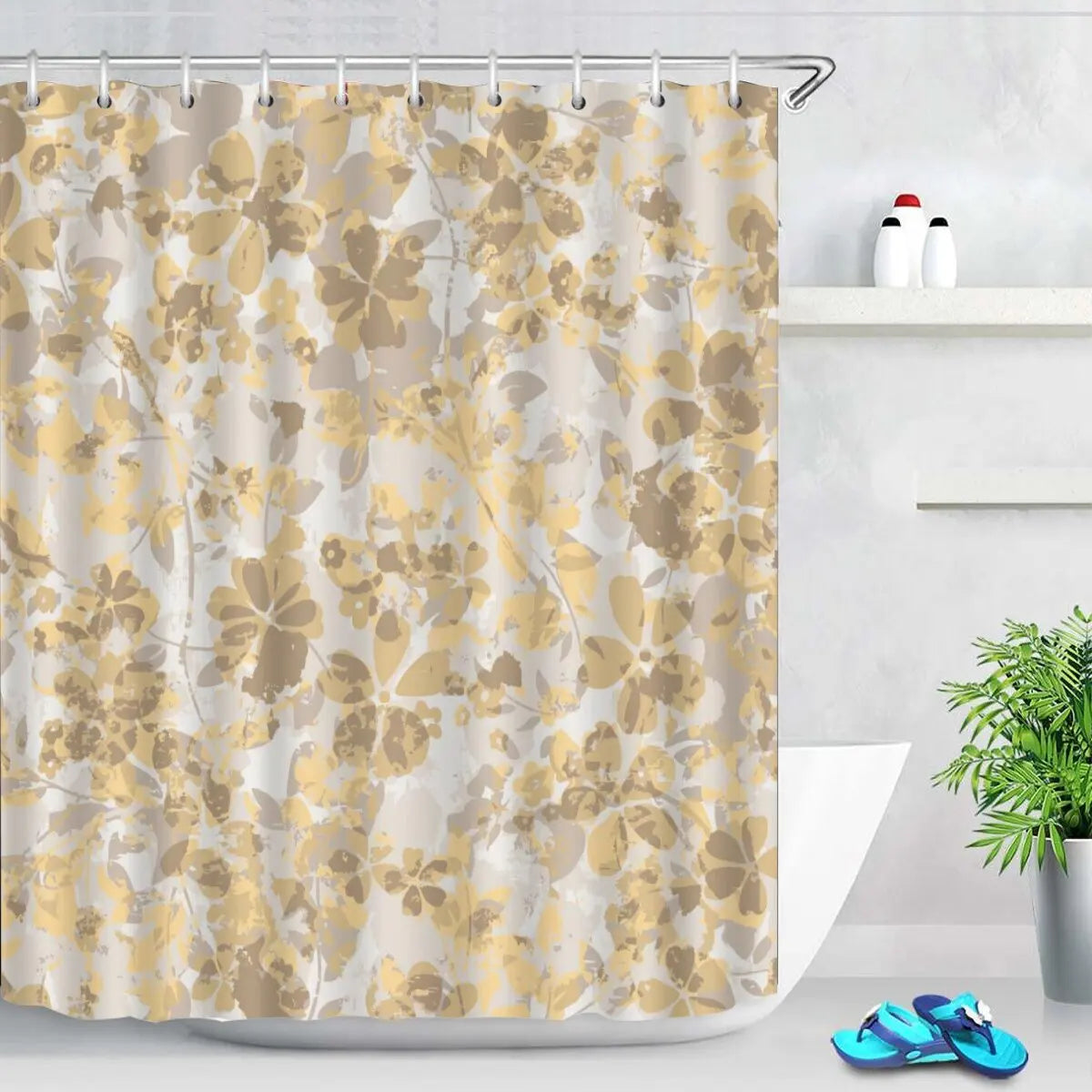 Rideau de douche en polyester imperméable motif tulipes roses