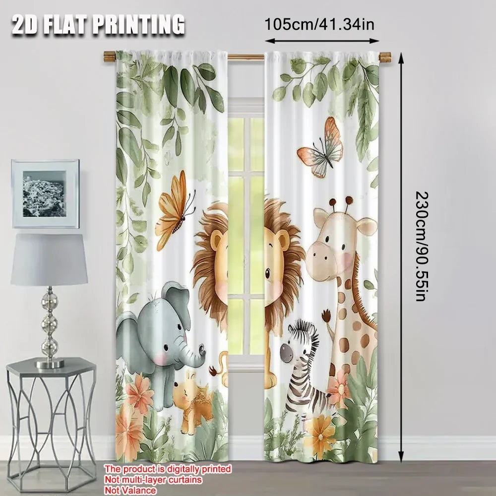 Rideaux voilage enfant animaux jungle tamisant (2 panneaux)