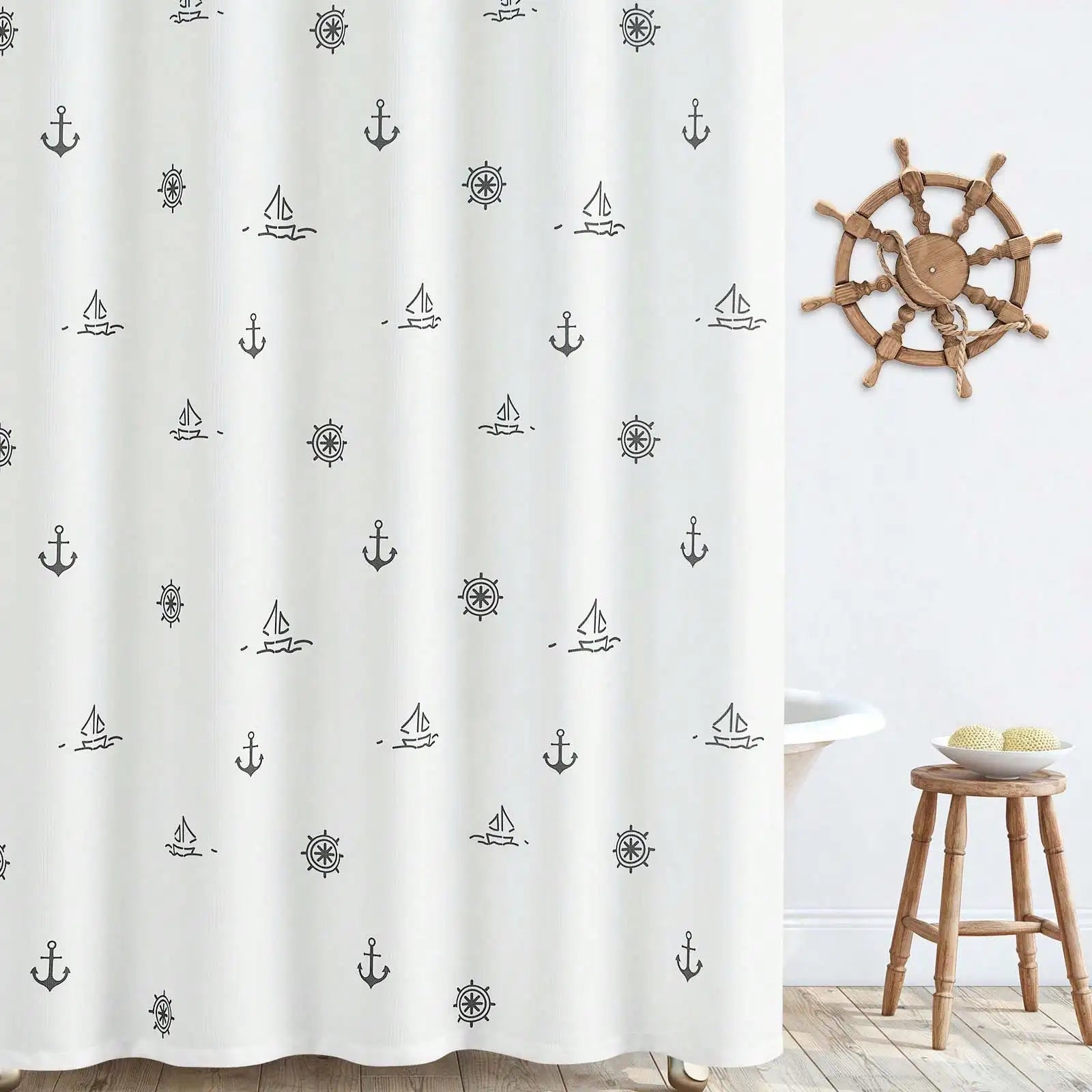 Rideau de douche en polyester imperméable motif marin nautique