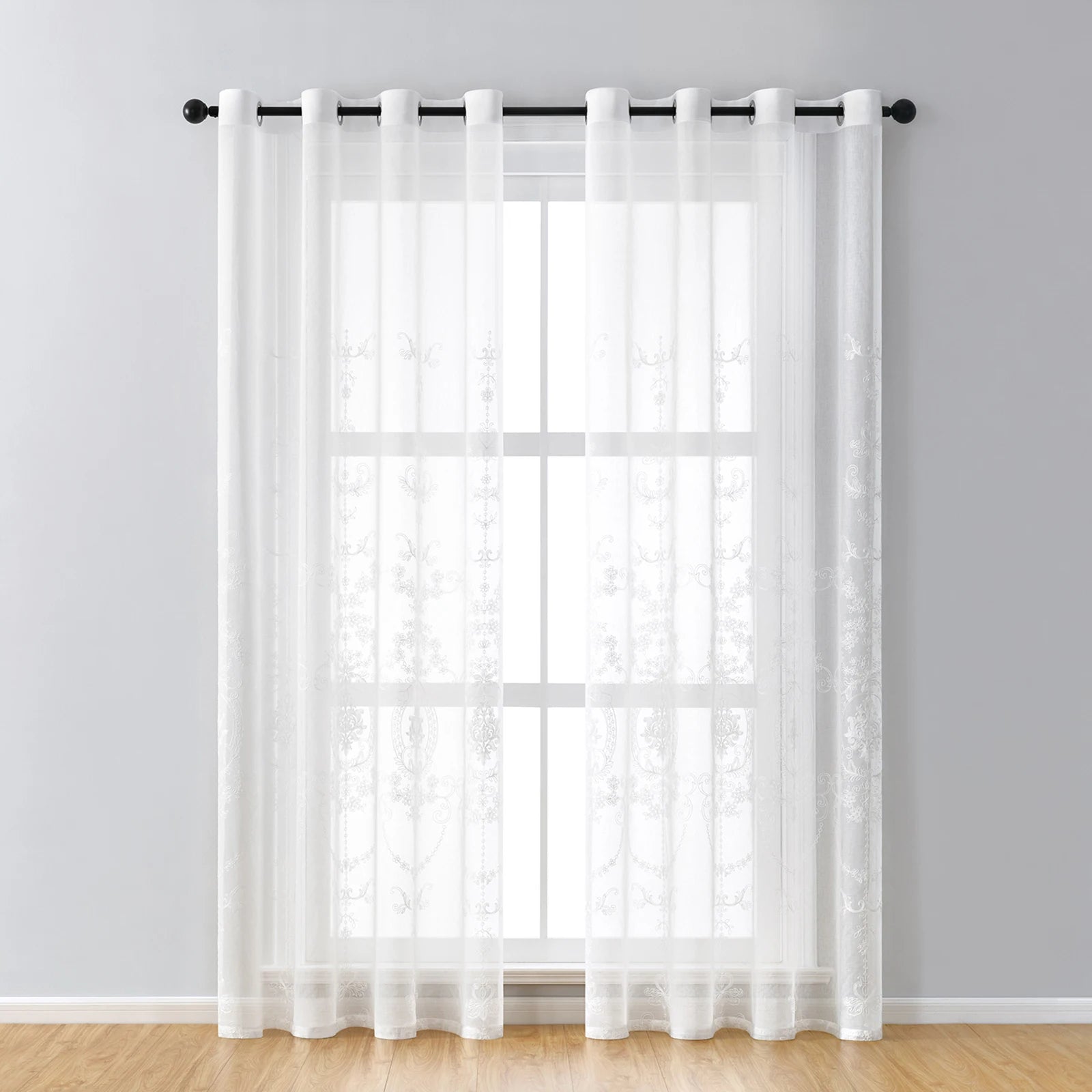 Rideaux voilages brodés à œillets – 2 panneaux légers pour salon et chambre