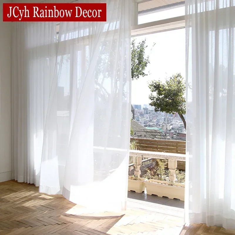 Voilage blanc transparent en polyester tamisant pour salon moderne