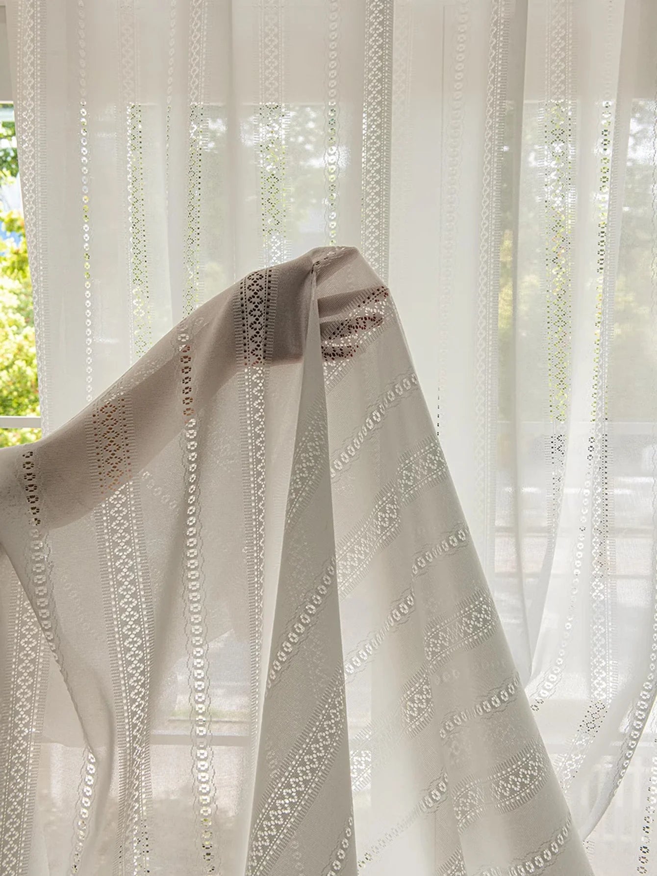 Rideau voilage blanc en gaze de coton style japonais pour chambre