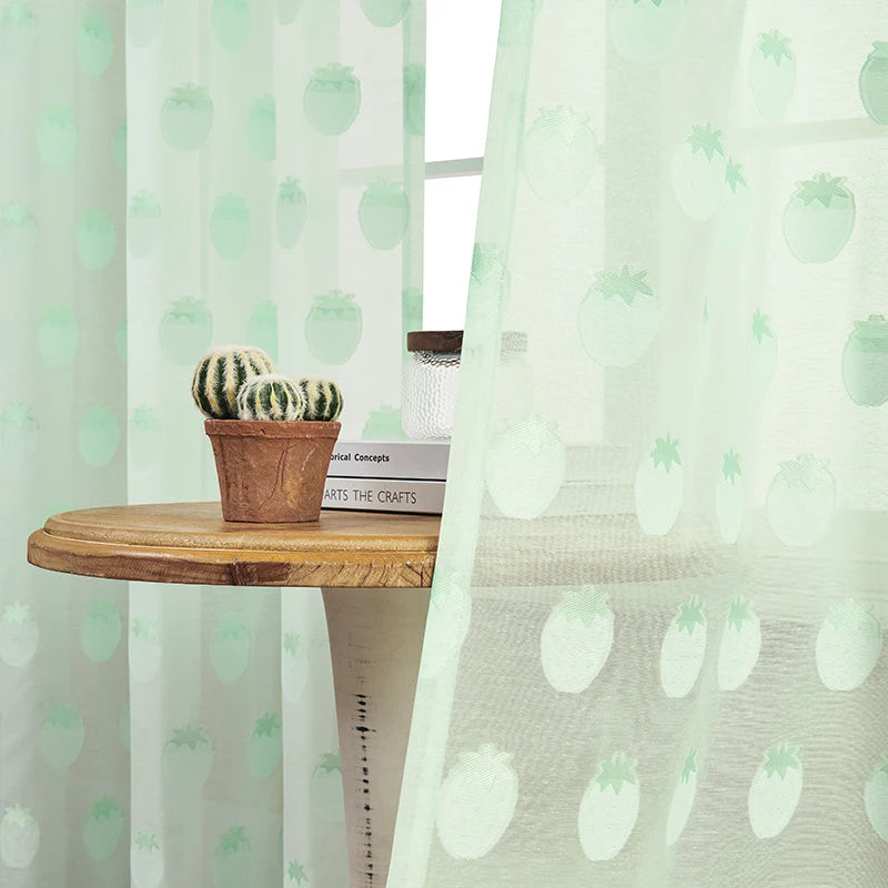 Rideau Transparent à Poire pour Fenêtre – Panneau de Fenêtre Rose et Vert Clair (1 pièce)