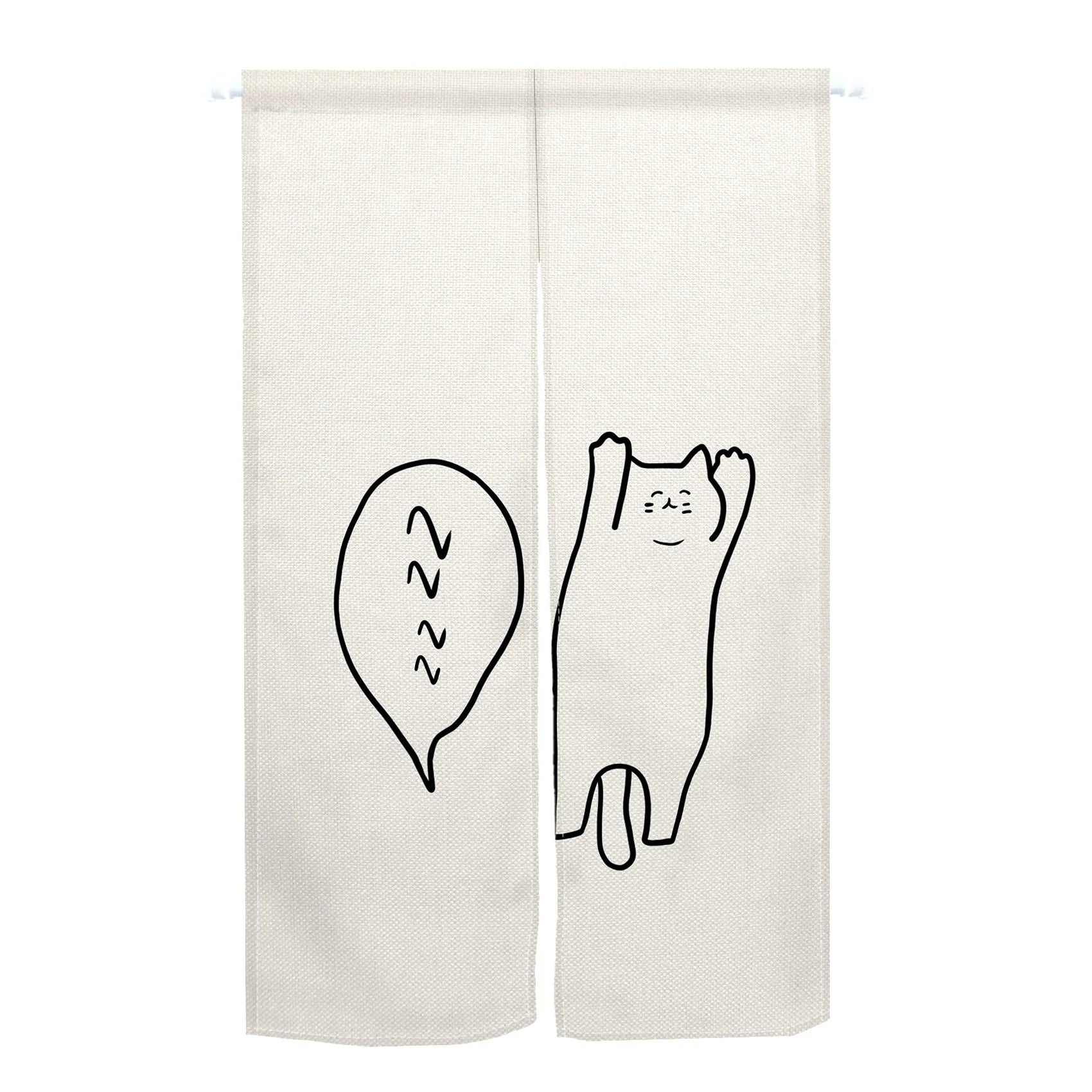 Rideau de porte japonais en lin motif chat style noren pour cuisine et entrée