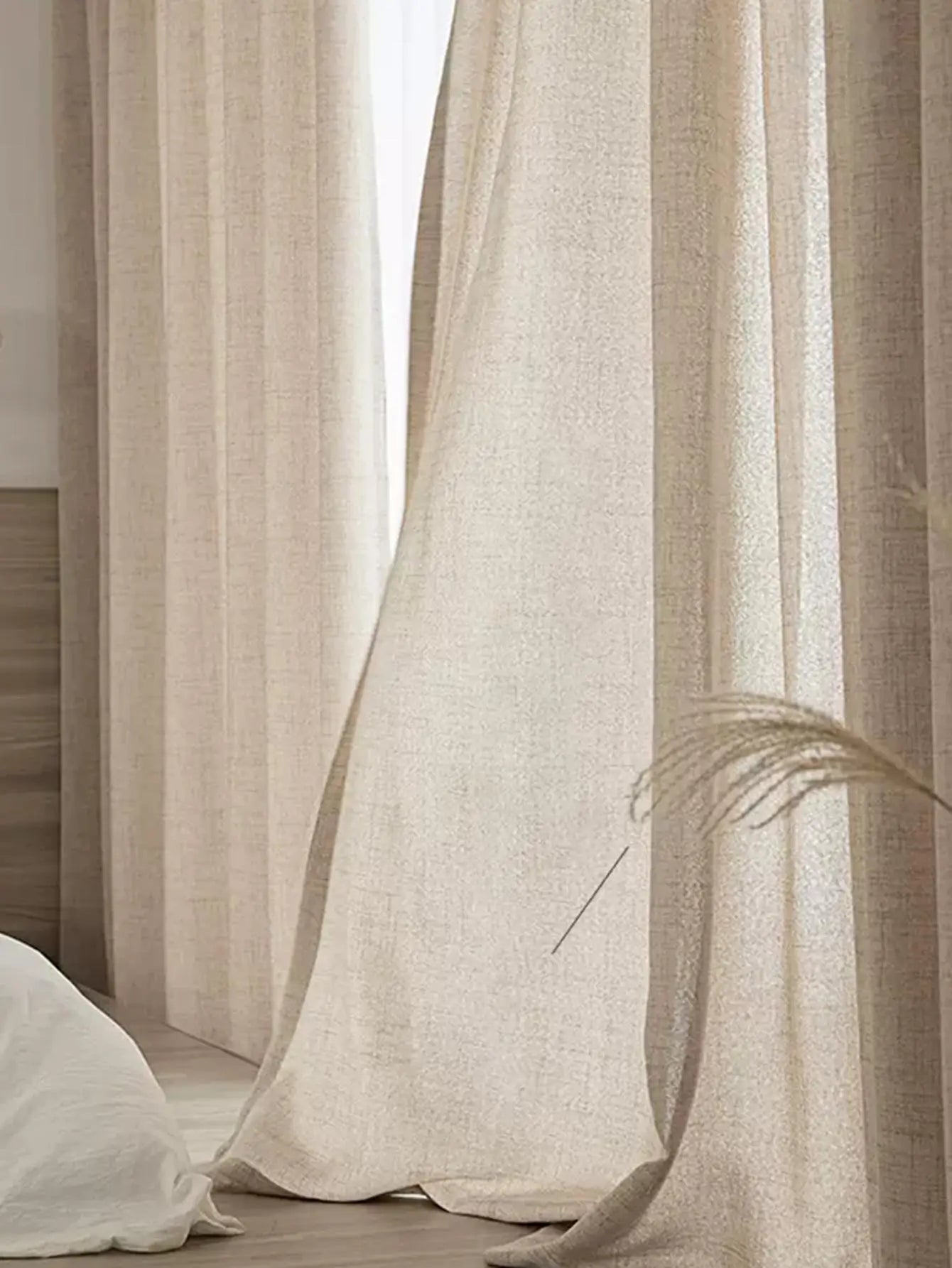 Rideau effet lin coton tamisant style japonais beige pour fenêtre (2 pièce)