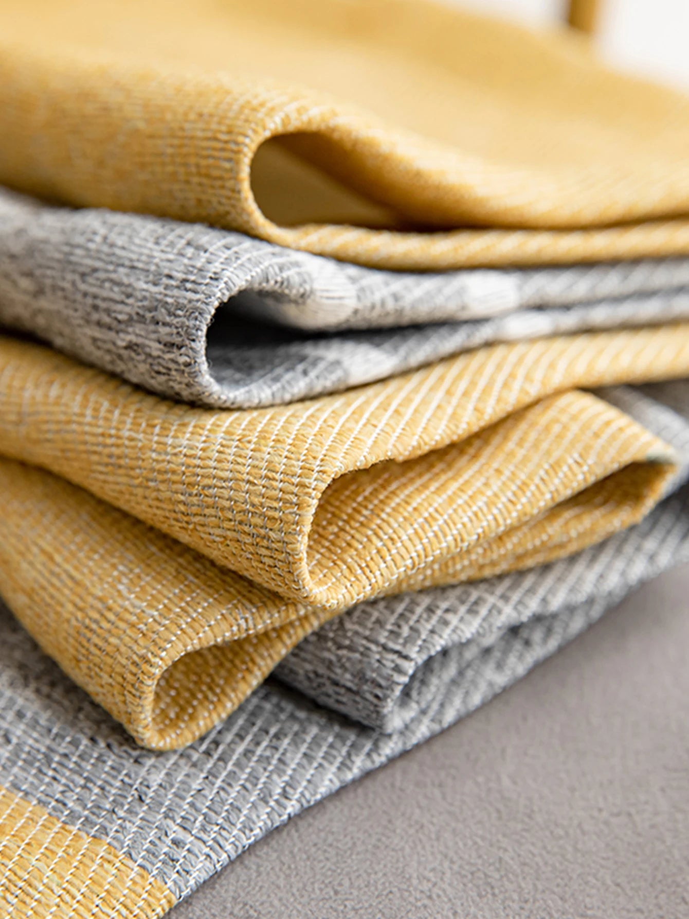 Rideaux jacquard rayés épais jaune et gris pour salon et chambre (2 panneaux)