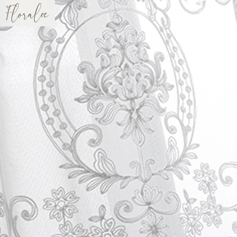 Rideau en voile brodé floral de luxe – Tulle translucide pour fenêtre