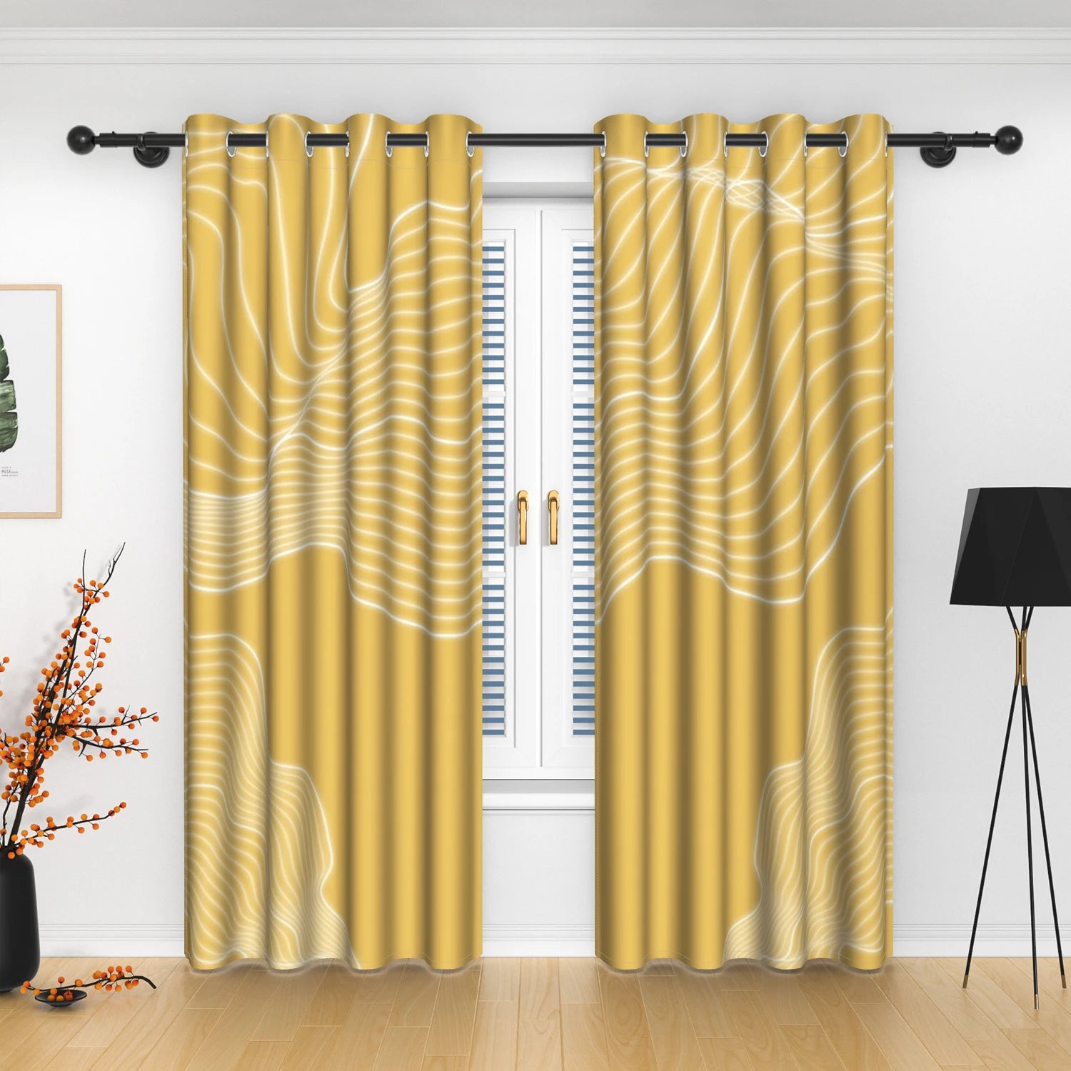 Rideaux occultants motif abstrait moderne en polyester (2 panneaux)