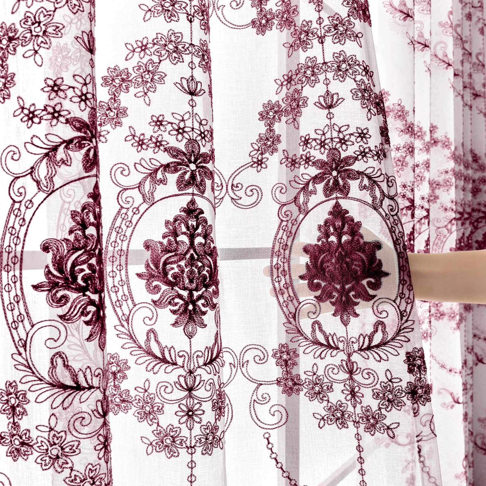 Rideaux voilages brodés à œillets – 2 panneaux légers pour salon et chambre