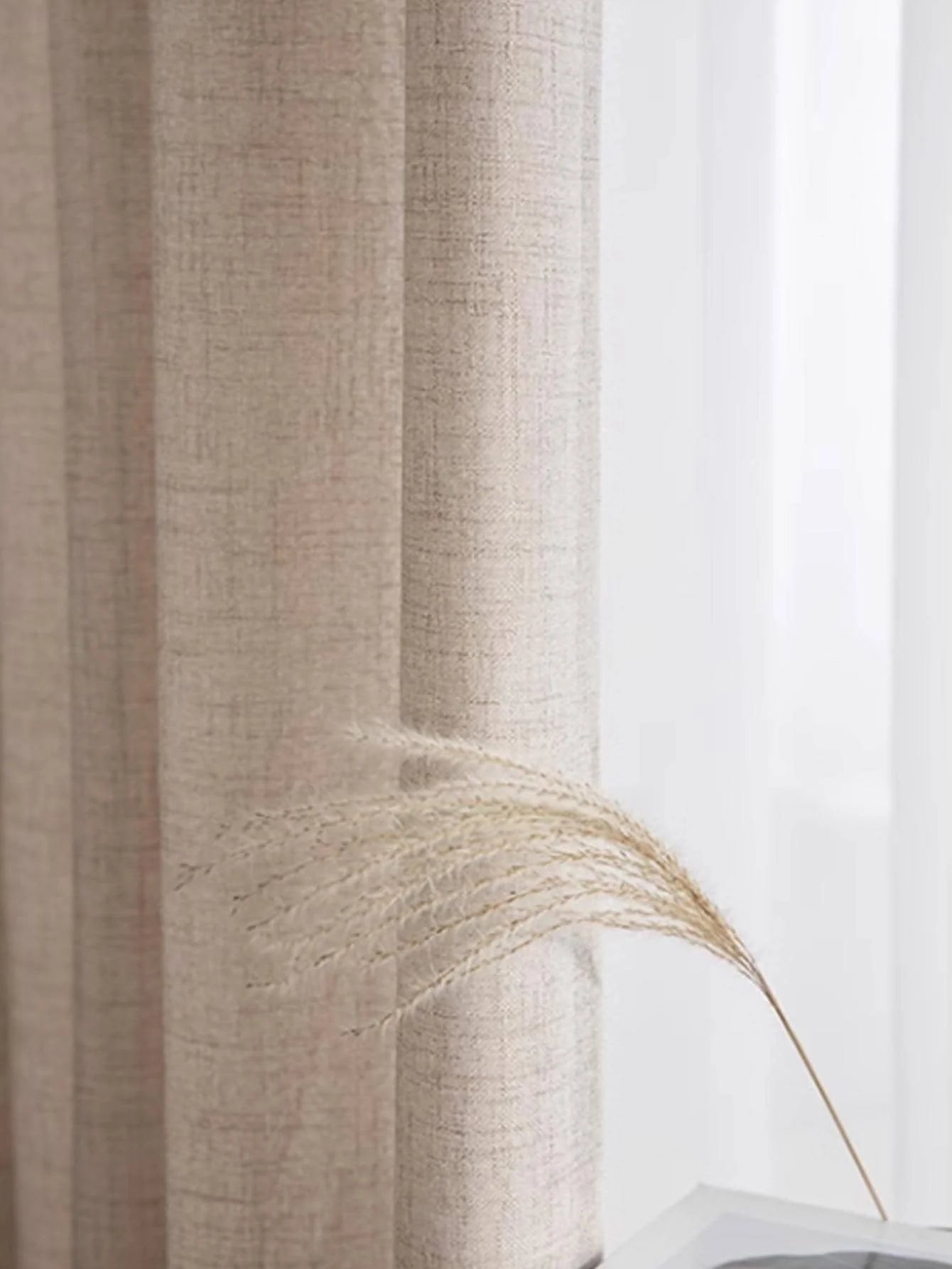 Rideau effet lin coton tamisant style japonais beige pour fenêtre (2 pièce)