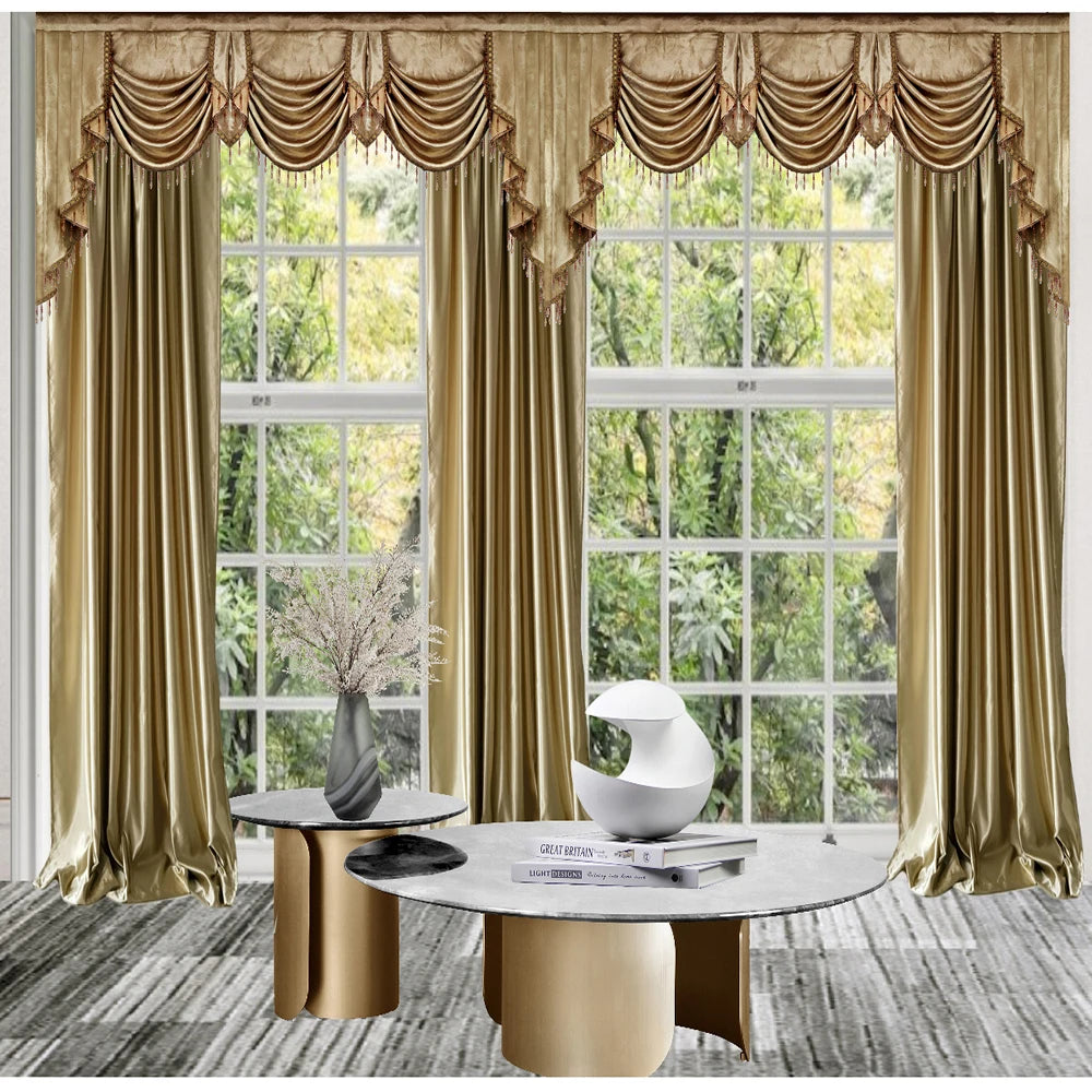 Rideau semi-occultant satin doré en polyester pour salon et chambre
