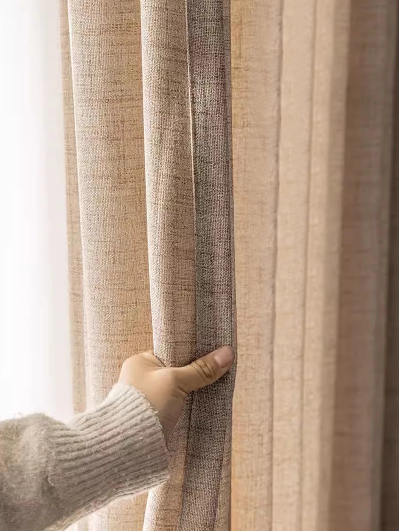 Rideau en lin beige style japonais tamisant pour salon et chambre