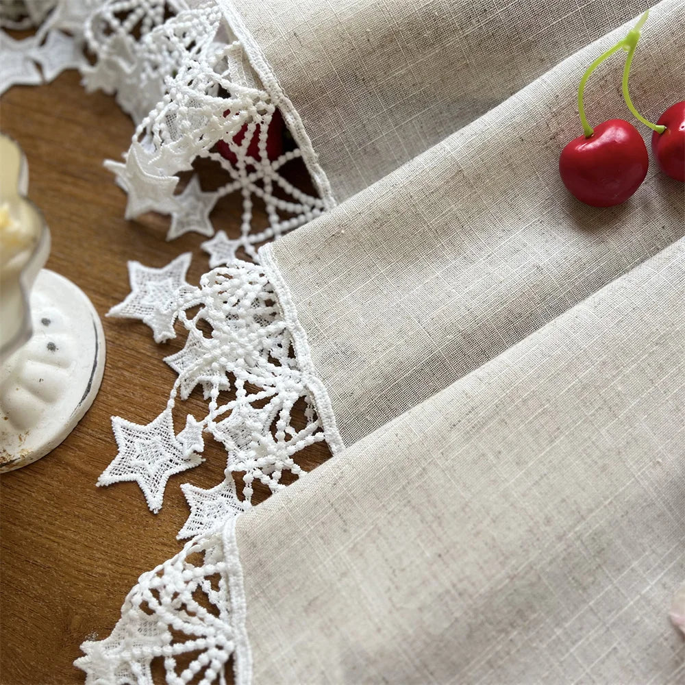 Rideau valance arche brodé étoiles style farmhouse en polyester tamisant