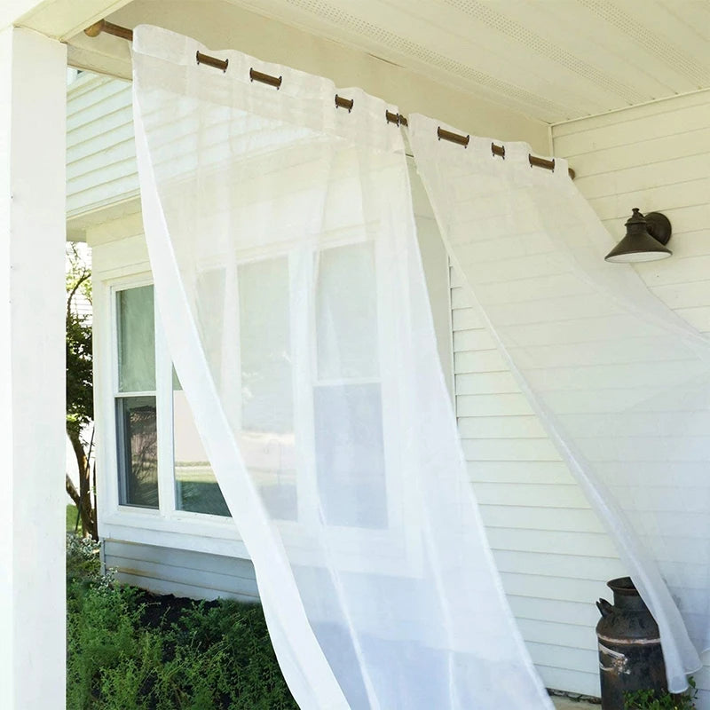 Rideau extérieur imperméable en tulle blanc – Protection UV et vie privée pour jardin et terrasse