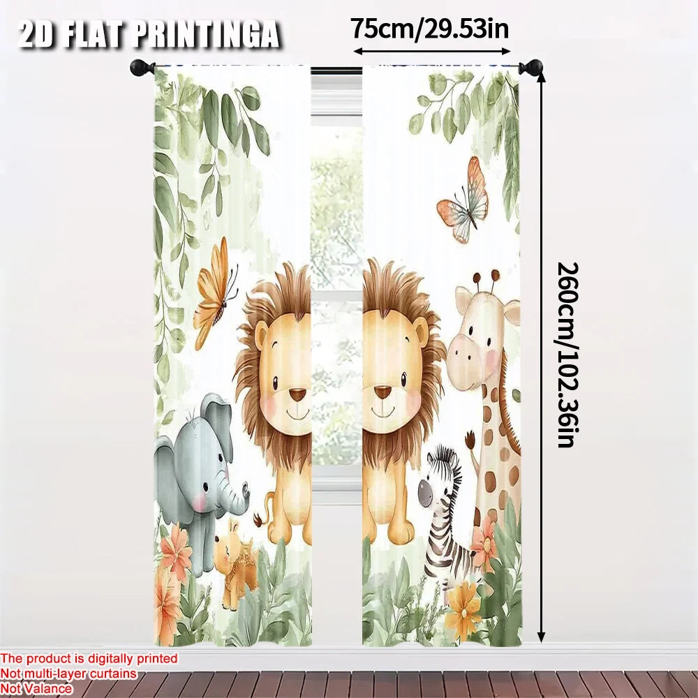 Rideaux voilage enfant animaux jungle tamisant (2 panneaux)