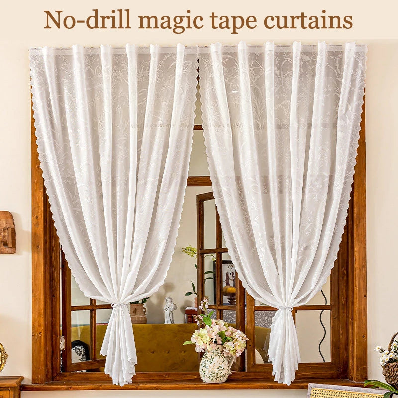 Rideau blanc translucide à bandes auto-agrippantes – 1 panneau pour salon et chambre