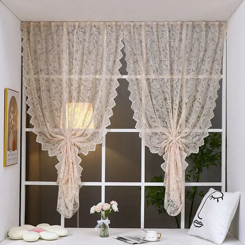Rideau voilage en dentelle beige style princesse pour salon et chambre