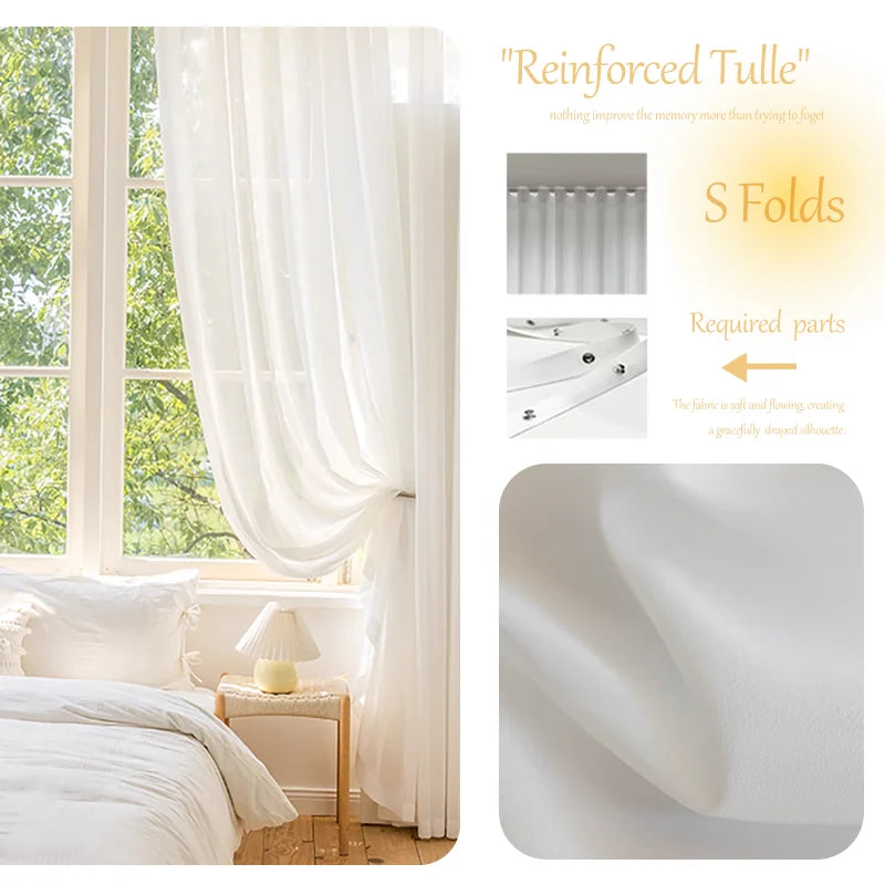 Rideau voilage tulle blanc tamisant élégant léger pour salon (1 pièce)