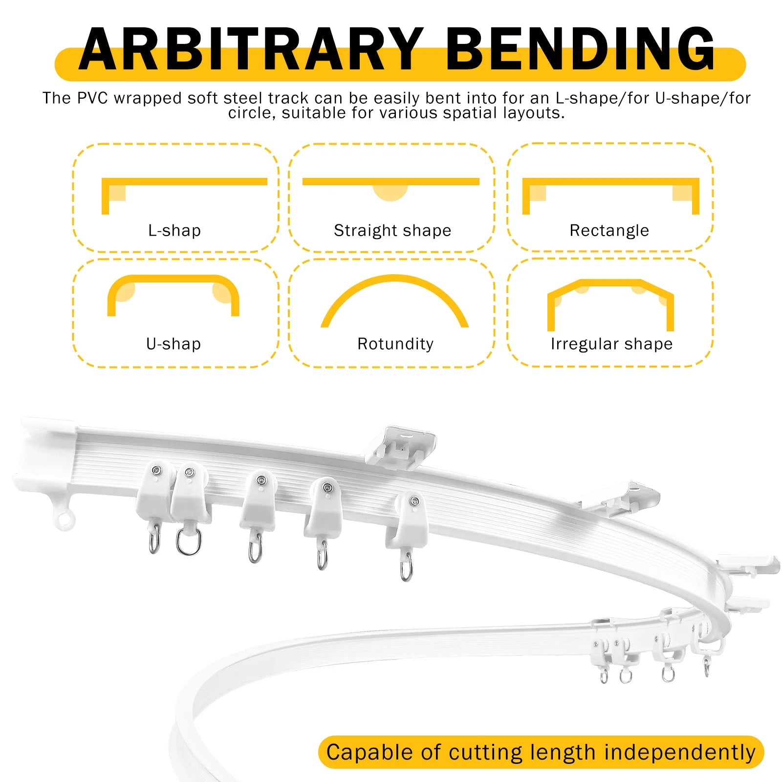 Rail de rideau flexible en PVC et acier pour plafond (5 mètres)