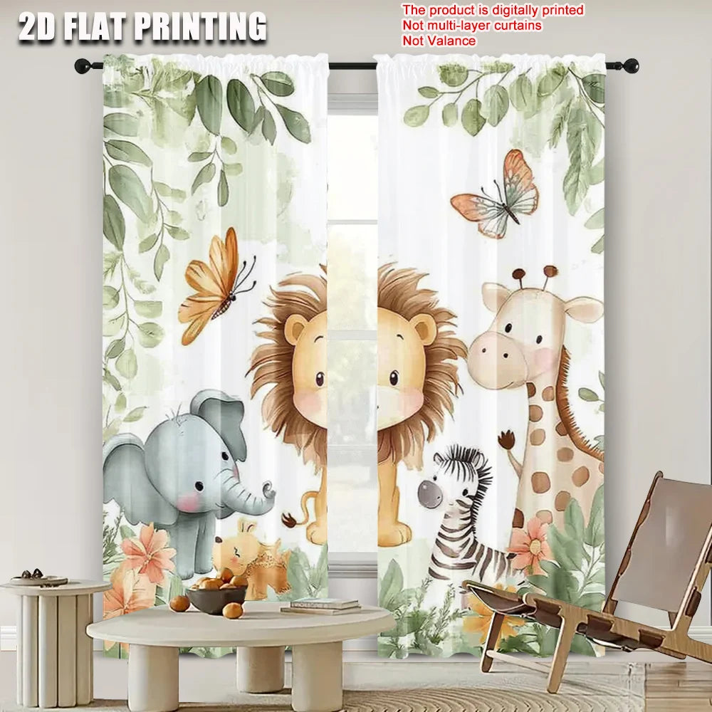Rideaux voilage enfant animaux jungle tamisant (2 panneaux)