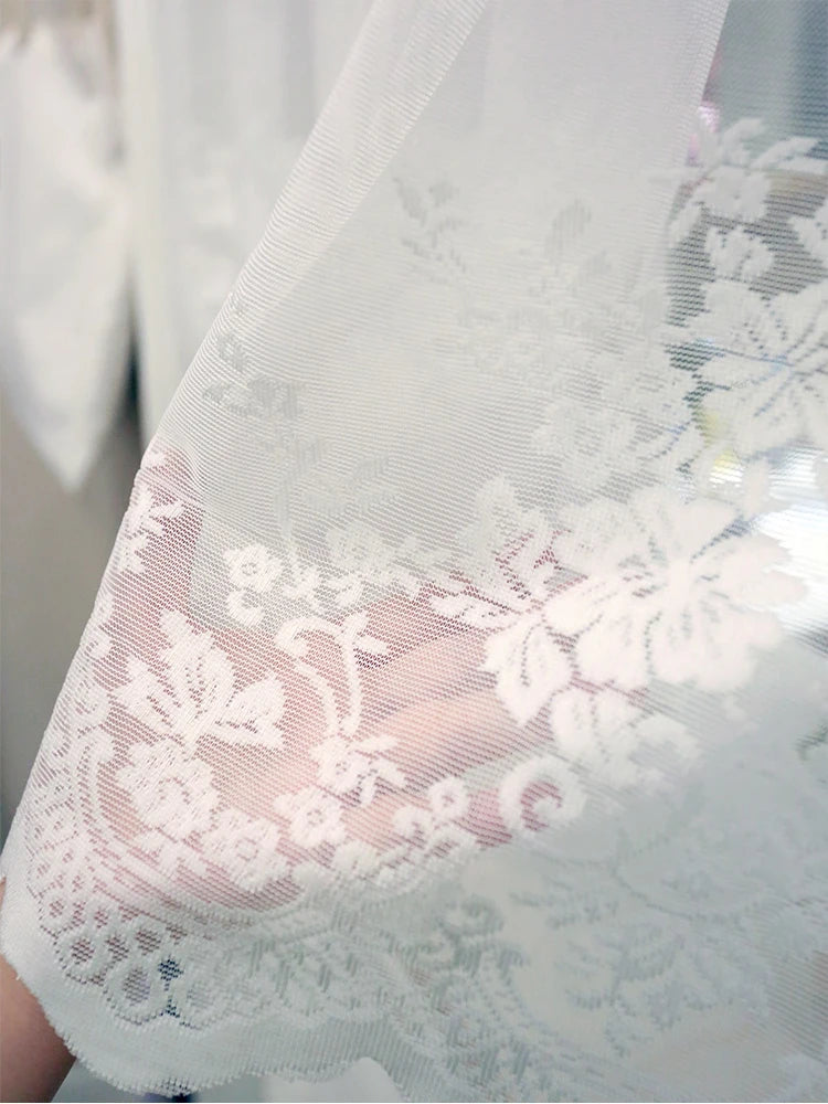 Rideau brise bise dentelle blanche brodée tamisant pour cuisine fenêtre