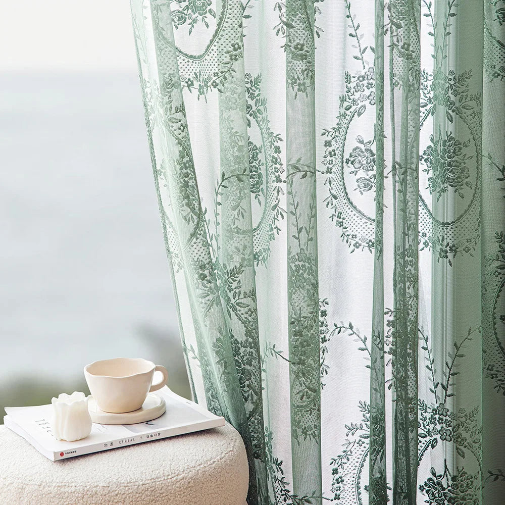 Voilage dentelle fleurie pivoine blanc tamisant élégant pour intérieur et extérieur