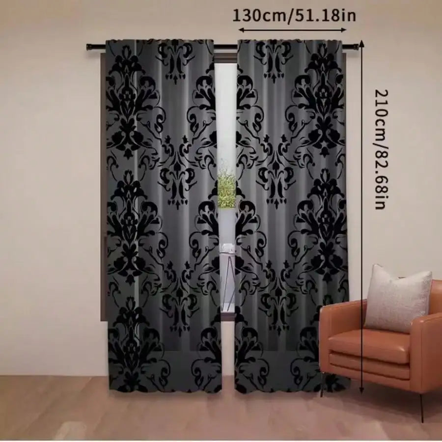 Rideaux voilage gris et noir à motifs damassés (2 panneaux)