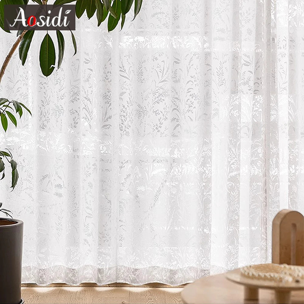Rideau voilage en dentelle polyester motif floral tamisant pour salon et chambre ( 1 pièce )
