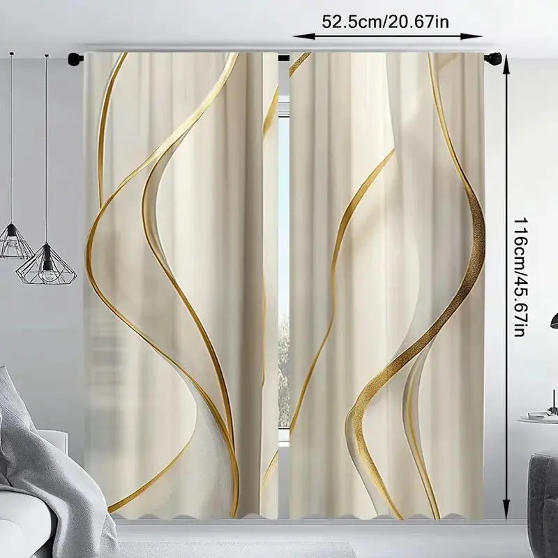 Rideaux tamisants crème à motifs lignes dorées en polyester (2 panneaux)