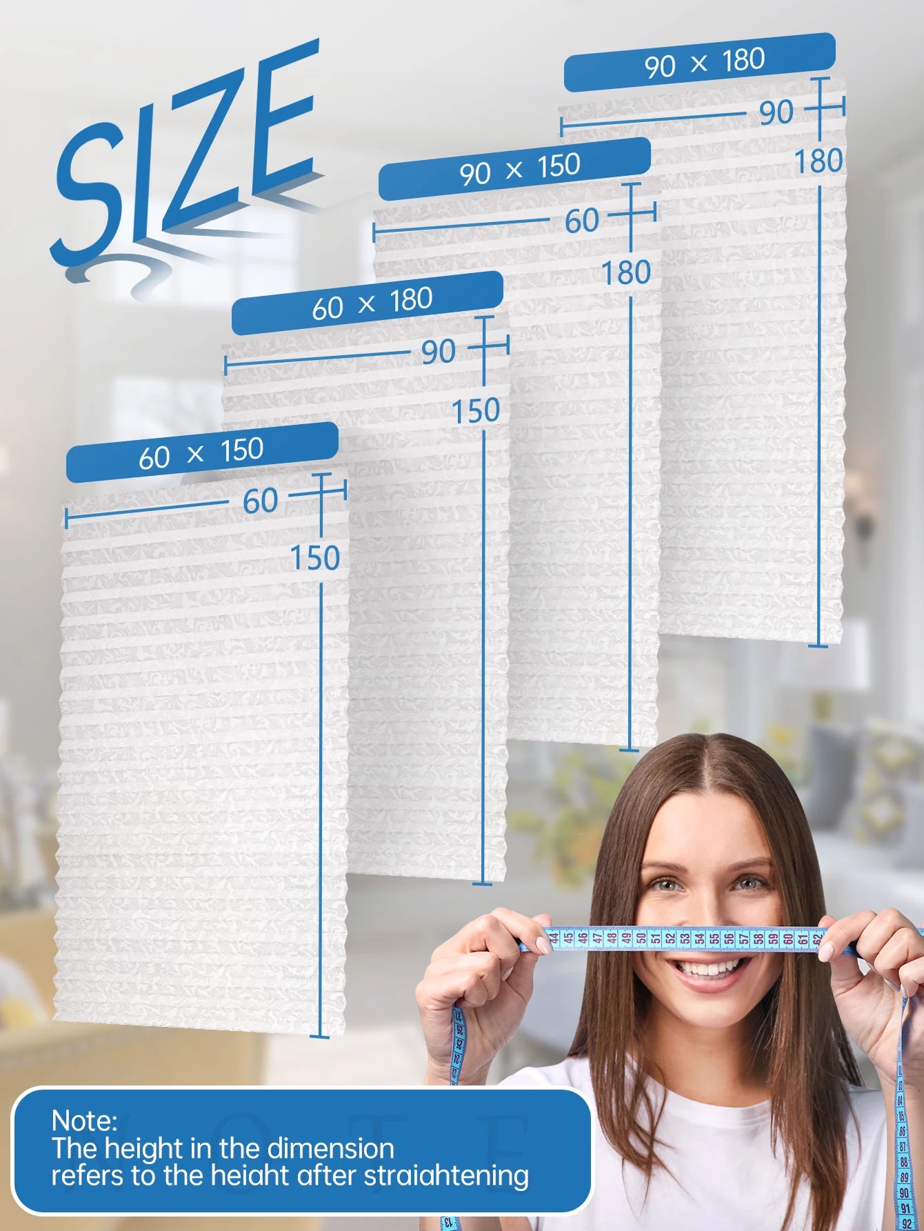 Store plissé occultant sans perçage en tissu non tissé ajustable pour fenêtre