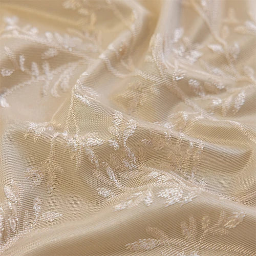 Rideau voilage jacquard beige à motifs floraux pour salon et balcon