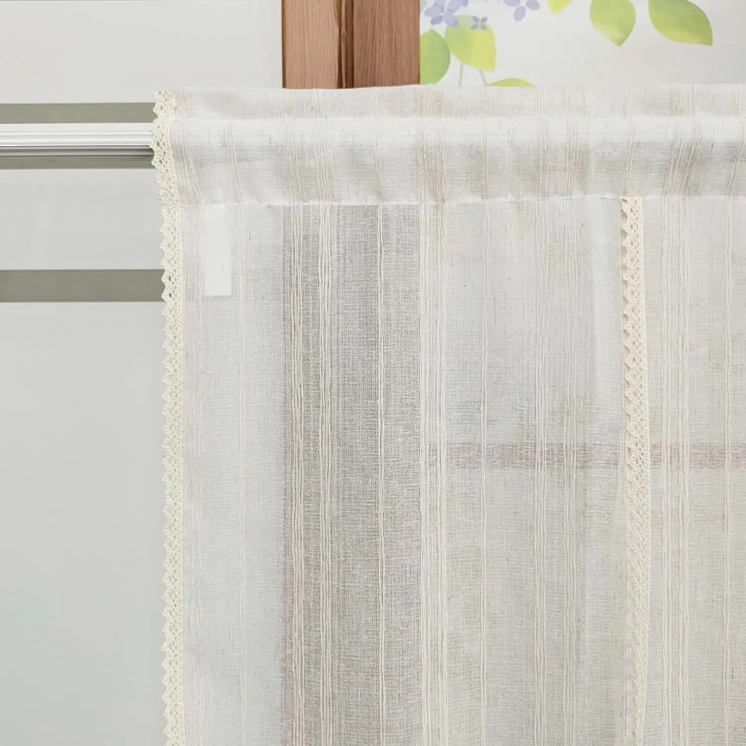 Rideau brise bise relevable beige rayé tamisant pour cuisine fenêtre (1 pièce)