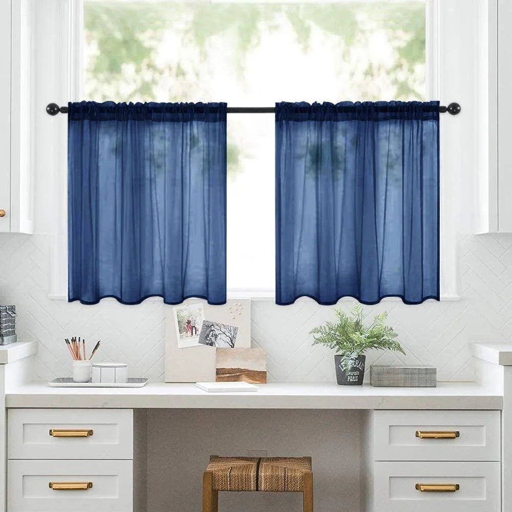 Petit rideau voilage court transparent uni pour cuisine et salle de bain (2 pièces)