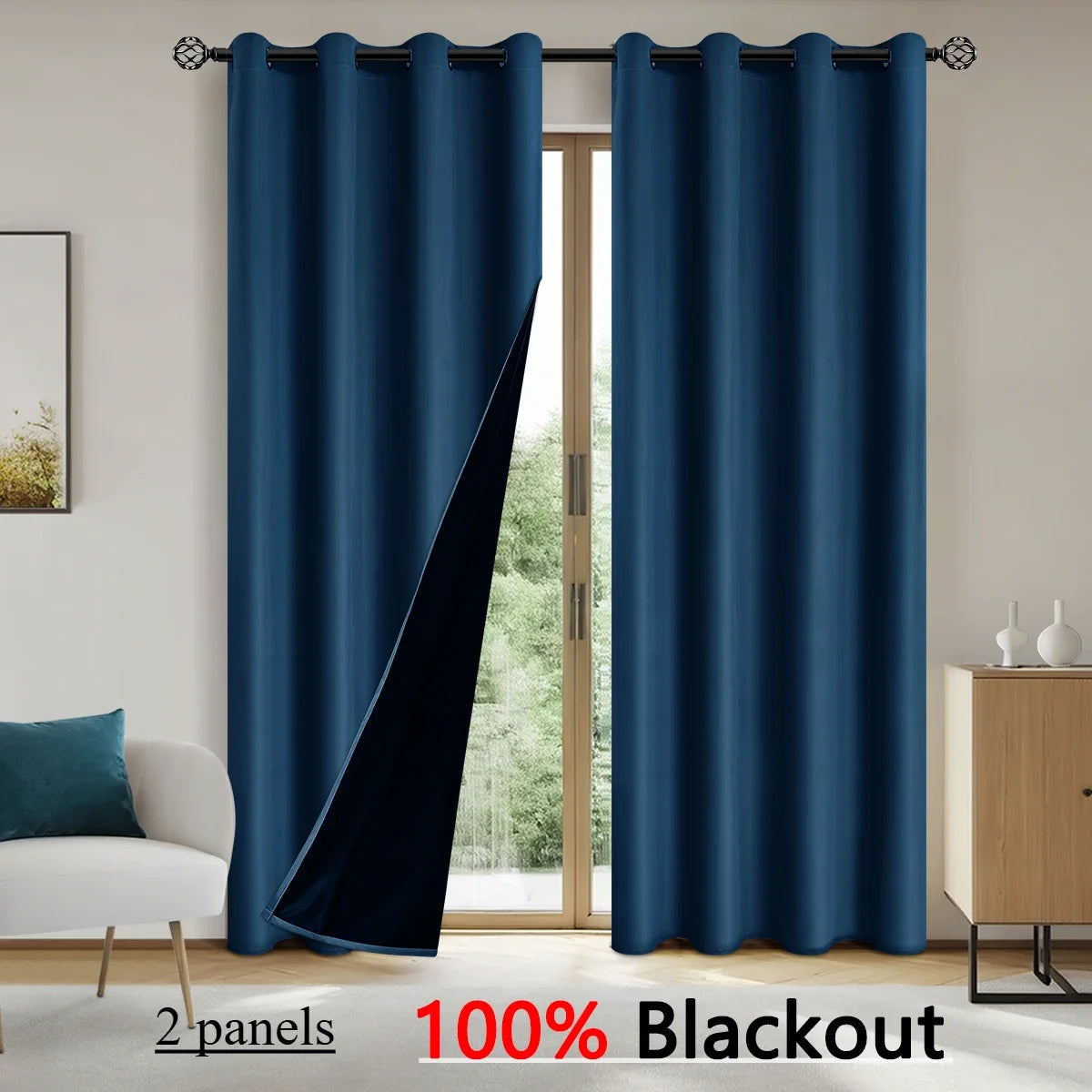 Rideaux occultants 100% polyester unis pour chambre et salon (2 panneaux)