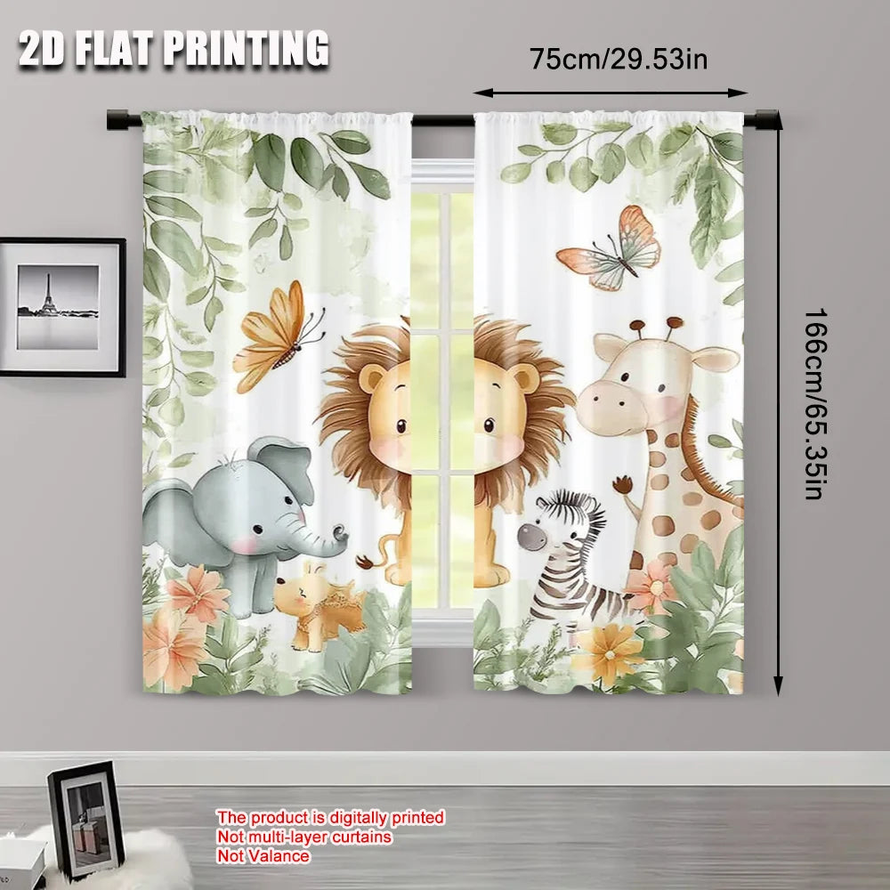 Rideaux voilage enfant animaux jungle tamisant (2 panneaux)
