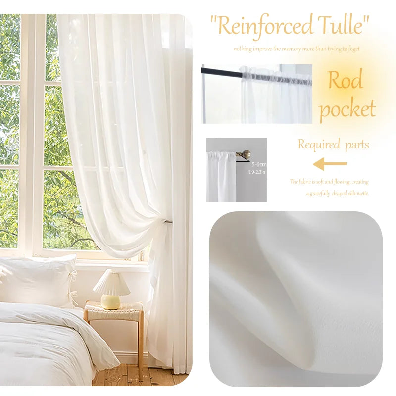Rideau voilage tulle blanc tamisant élégant léger pour salon (1 pièce)