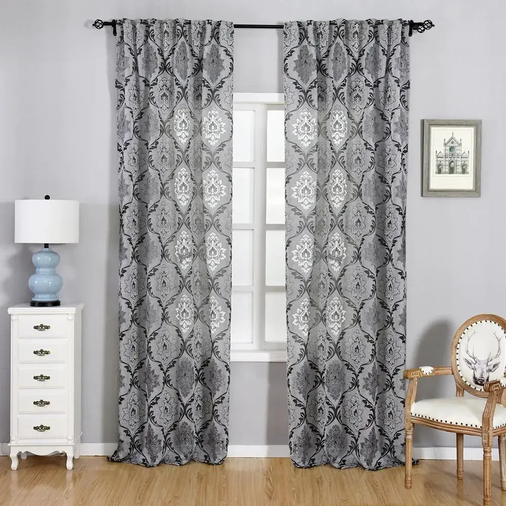 Rideau jacquard fleuri tamisant en polyester pour chambre