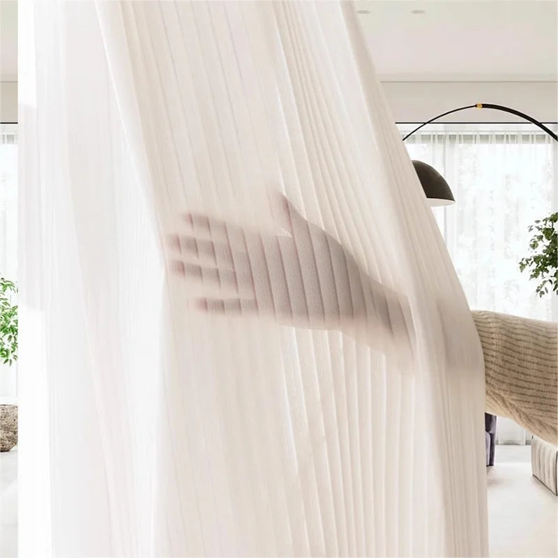 Rideau voilage blanc rayé en tulle pour salon et chambre