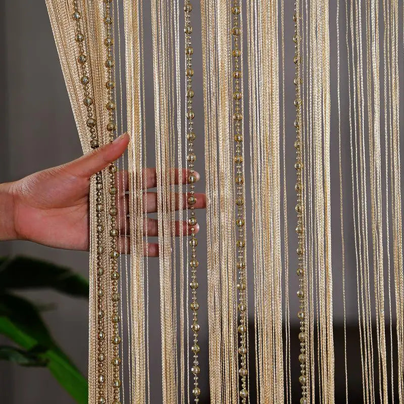 Rideau de porte à franges perlées champagne en polyester décoratif