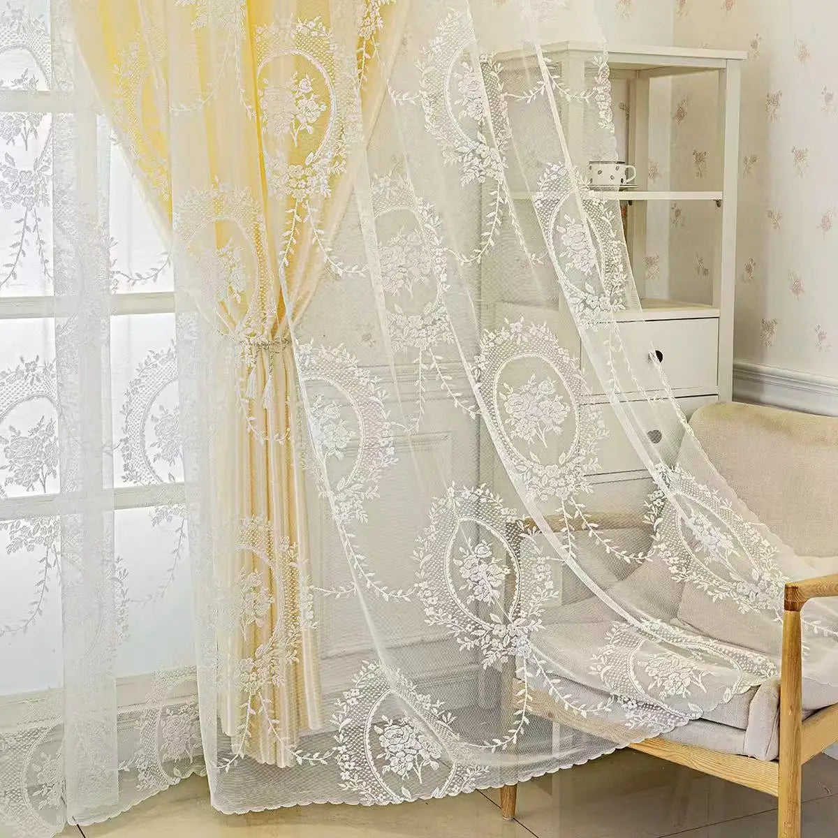 Rideau double voilage jaune moderne pour chambre et salon