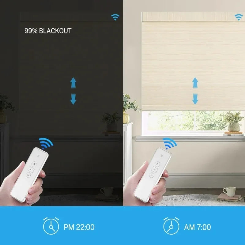 Store enrouleur occultant motorisé solaire sur mesure avec télécommande connecté