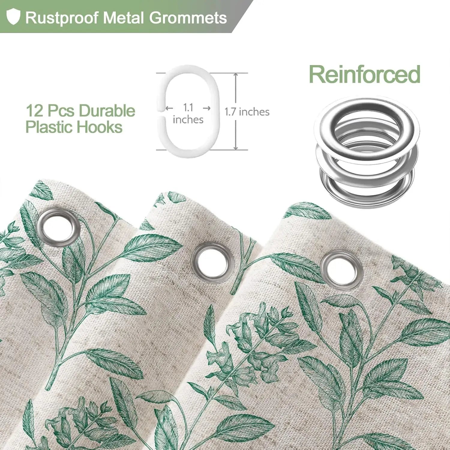 Rideau de douche vert motif floral imperméable style campagne